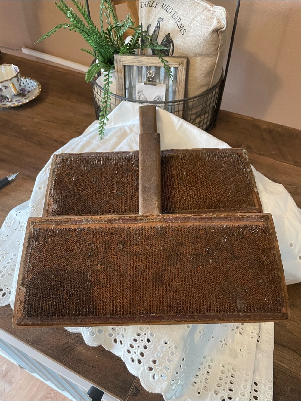 Antique Brown Wooden Carders